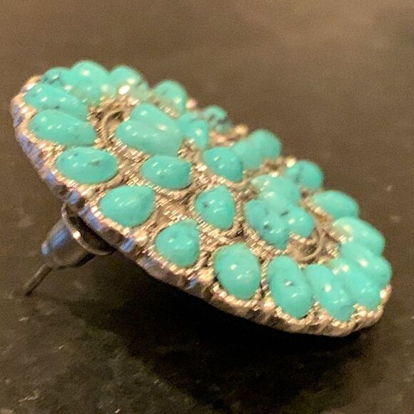 Men’s Western Concho Style Earrings – Silver Tone with Turquoise Accent Stones - Picture 5 of 8